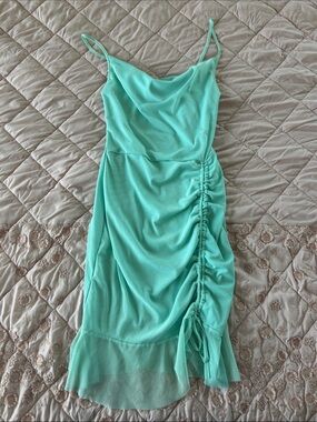 PrettyLittleThing Mint Green Ruched Slip Midi Dress